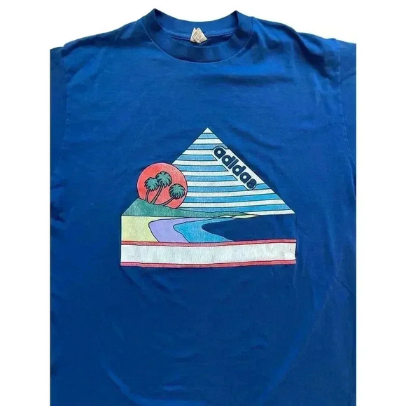 RARE Vintage 70s 80s Adidas Graphic T-Shirt Single Stitch Made in USA 50/50 - Picture 3 of 13